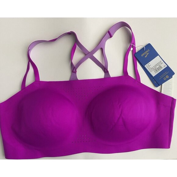 Brooks XXL Run Dare Criss Cross Magenta Heliotrope Print Sports Bra Chafe Free - Picture 5 of 10